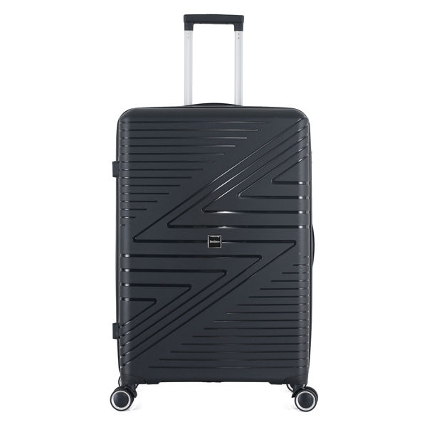 Imagen de Valija Berlina rígida 28" NEGRO, ruedas omnidireccionales 360, manija telescópica, tranca numérica, correa para ajustar ropa, bolsillo interior con cierre, color negro