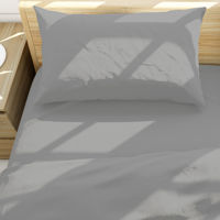 Imagen de Sábanas 1 plaza Berlina GRIS, 90x190x25 152x220 50x75cm set de 3 piezas en poliester, en sobre PVC