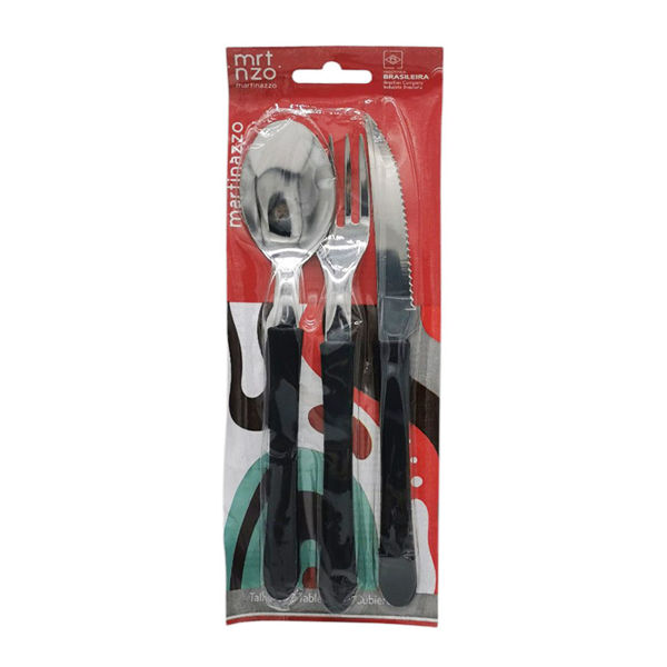 Imagen de Cubiertos juego x3 acero inox en blister NEGRO, ELEGANCE MARTINAZZO