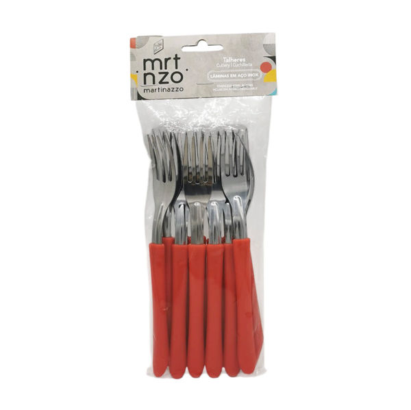 Imagen de Cubiertos tenedores de mesa x12 en bolsa acero inoxidable ROJO, ELEGANCE MARTINAZZO