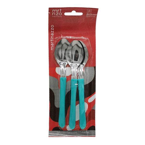 Imagen de Cubiertos cucharas de postre x3 en blister acero inoxidable VERDE, ELEGANCE MARTINAZZO