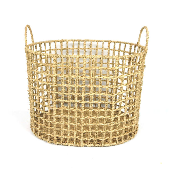 Imagen de Cesto canasto calado de fibras naturales, junco de agua