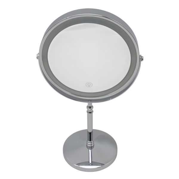 Imagen de Espejo móvil con pie, doble faz, aumento 10x, aro con luz led 3 intensidades, recarga USB en caja