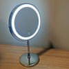 Imagen de Espejo móvil con pie, doble faz, aumento 10x, aro con luz led 3 intensidades, recarga USB en caja