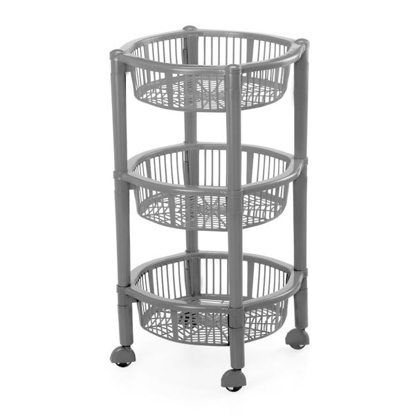 Imagen de Organizador de plástico 3 canastos, con ruedas, GRIS