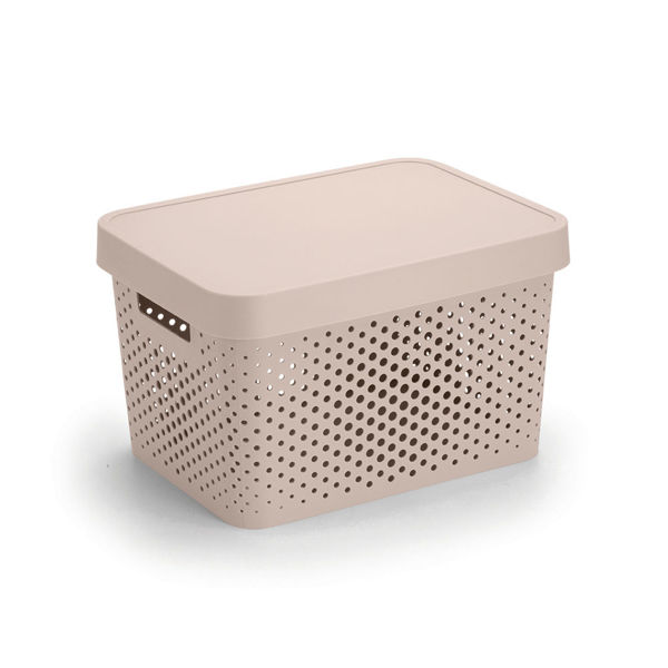 Imagen de Caja organizadora de plástico con tapa calada 17L, BEIGE