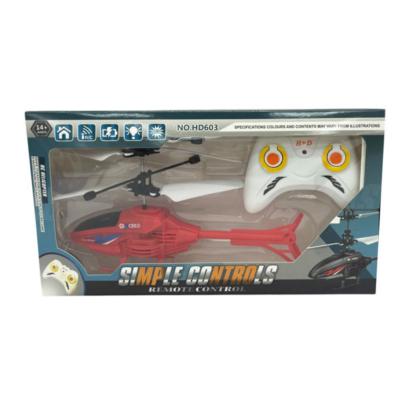 Imagen de Helicóptero con control remoto, con luz, vuelo por inducción 2AAA y USB en caja, varios colores