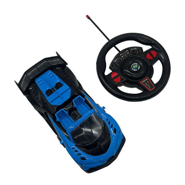 Imagen de Auto a control remoto, volante con luz y sonido, recarga USB 2AA, en caja 2 colores