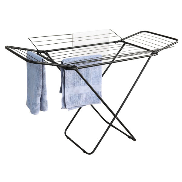 Imagen de Tendedero de ropa de pie con doble ala, plegable, de acero pintado, NEGRO Maxeb