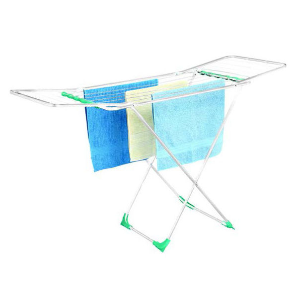 Imagen de Tendedero de ropa de pie con alas, plegable patas con plástico, de acero pintado, BLANCO Maxeb