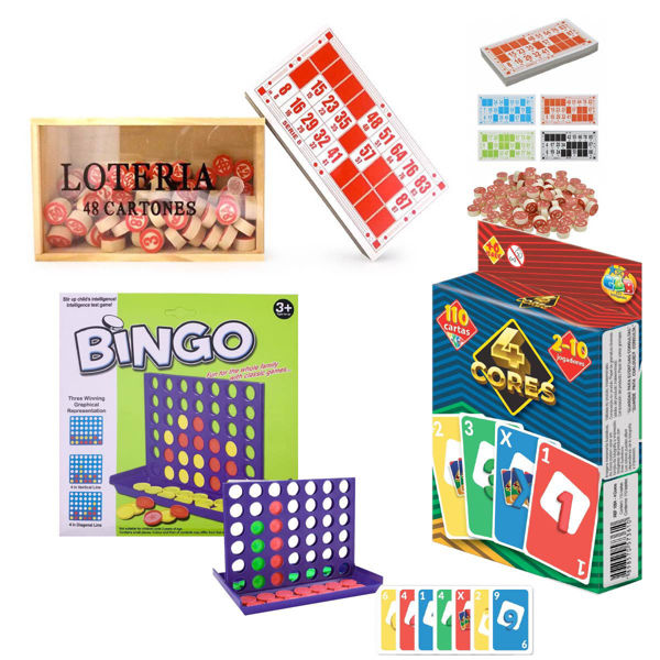 Set juegos de caja 3 en 1 loteria, 4 en linea y uno