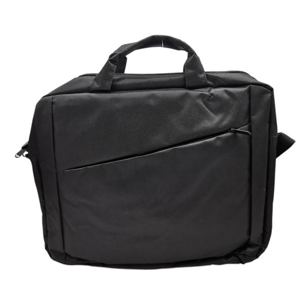 Imagen de Bolso para computadora 15" de poliéster con asas y correa, enganche para valija, bolsillo frontal, en bolsa