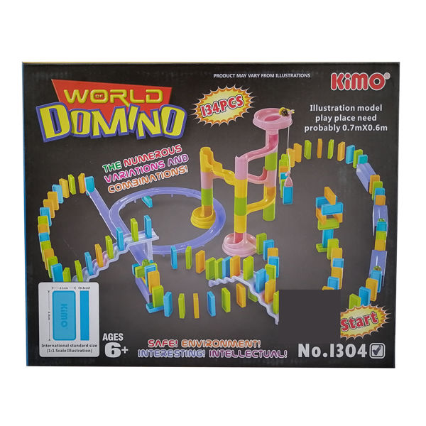 Imagen de Juego de mesa, dominó, 134 piezas de colores, bloques y bolita en caja