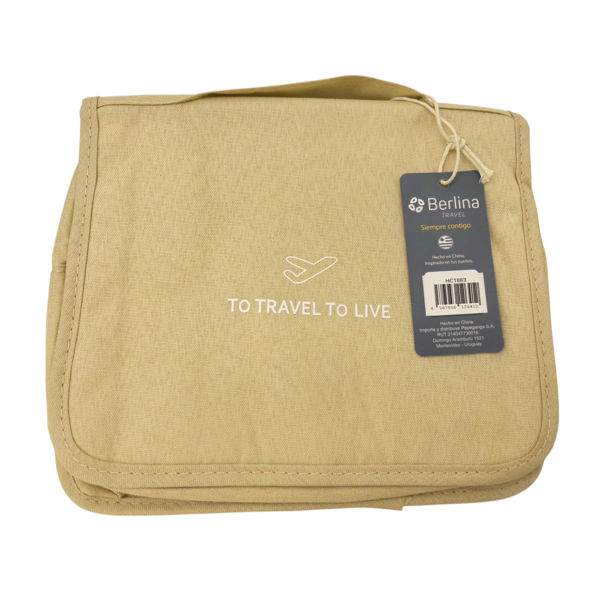 Imagen de Neceser para viaje de tela con percha para colgar, varias reparticiones, Berlina Travel BEIGE
