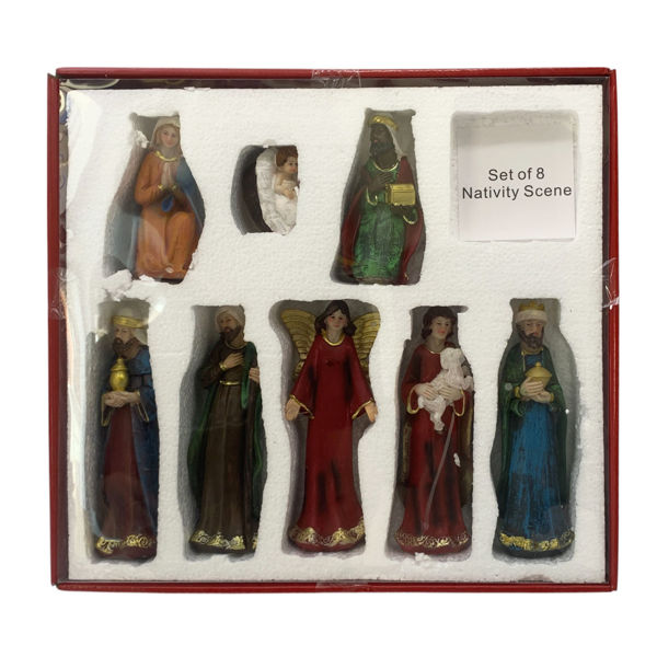 Imagen de Pesebre figuras de resina 8 piezas grandes, en caja