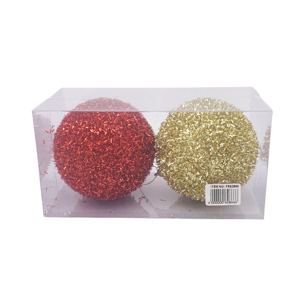 Imagen de Bolas navideñas x2 10cm, con brillantina en caja de mica