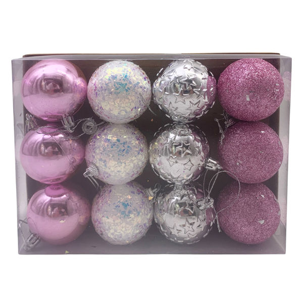 Imagen de Bolas navideñas x12 6cm, varias texturas, en caja