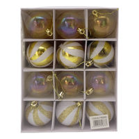 Imagen de Bolas navideñas x12 6cm, varios diseños, en caja, varios colores