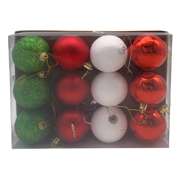Imagen de Bolas navideñas x12 6cm, varias texturas, en caja, varios colores