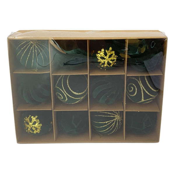 Imagen de Bolas navideñas x12 6cm, textura símil terciopelo VERDE, en caja