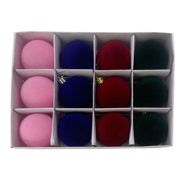 Imagen de Bolas navideñas x12 6cm, textura símil terciopelo 4colores, en caja