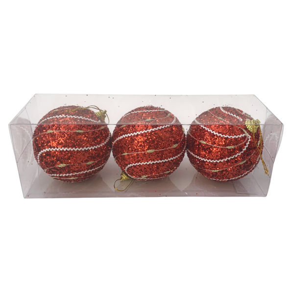 Imagen de Bolas navideñas x3 8cm, con diseño, en caja, 2 colores