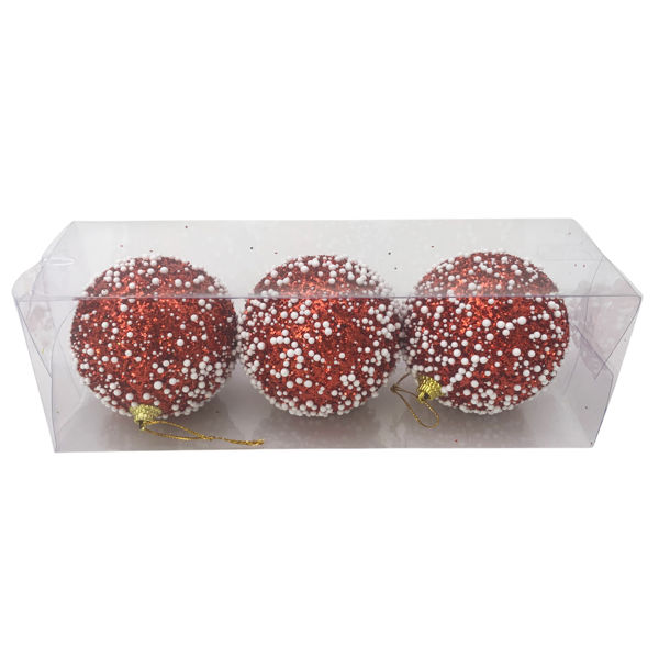 Imagen de Bolas navideñas x3 8cm, con diseño, en caja, varios colores