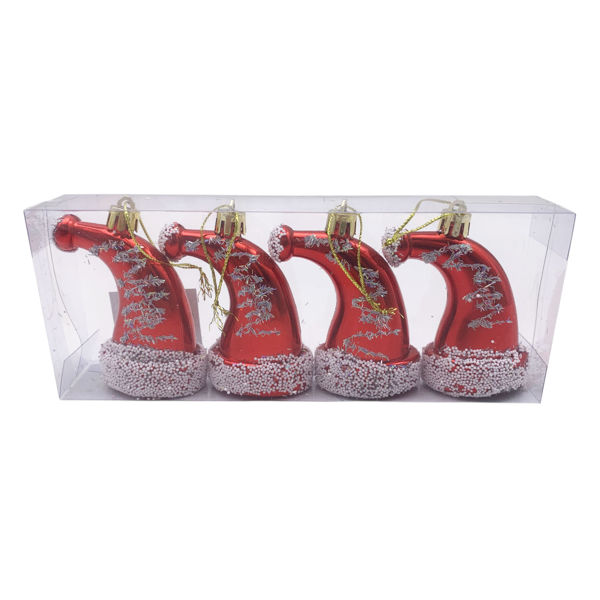 Imagen de Adorno navideño gorros x4 8cm, en caja