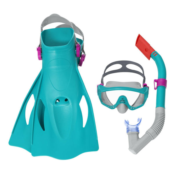 Imagen de Snorkel, máscara y patas de rana para adultos Bestway, en bolso red, 2 colores