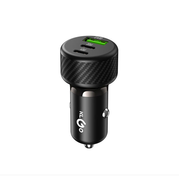 Imagen de Cargador para auto con 3 entradas, USB-C y USB-A, carga rápida, 120W, KLGO, en caja
