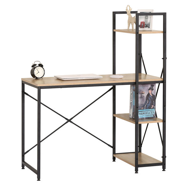 Imagen de Escritorio de hierro y MDF con estantería lateral, en caja Berlina Home