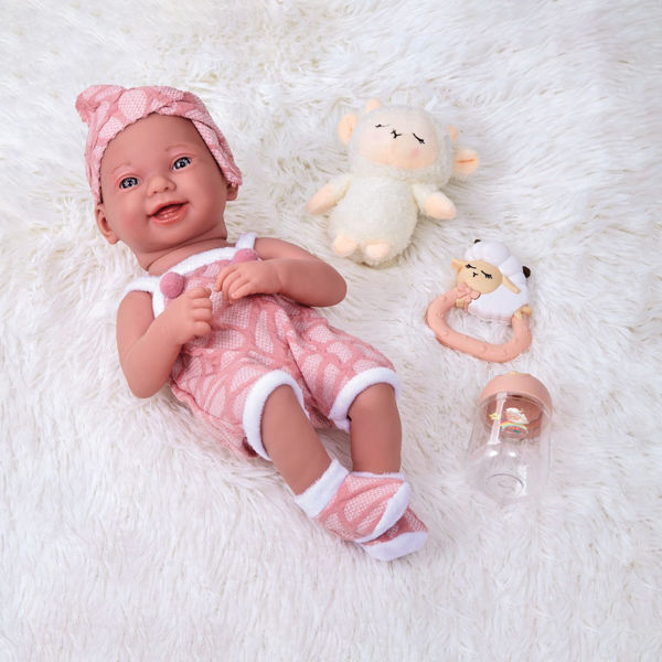 Imagen de Bebote de goma, con mamadera y accesorios, en caja