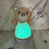 Imagen de Dormidera veladora peluche oso con luz cambia de color, 3AAA, en caja de PVC, sin sonido