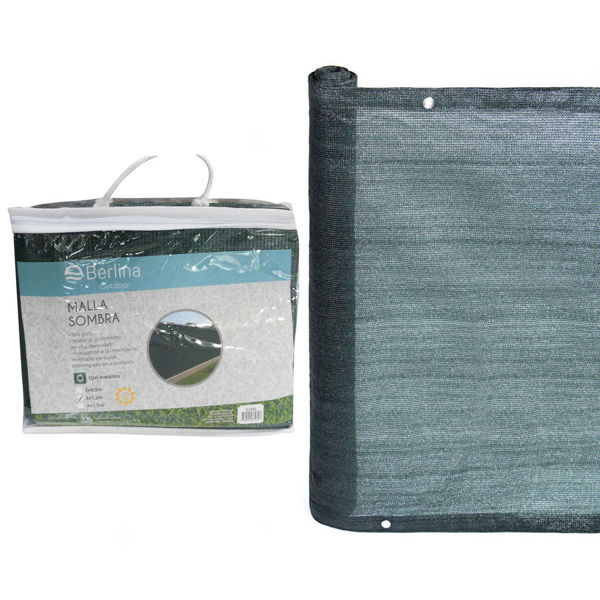 Imagen de Lona malla sombra de polietileno de alta densidad, 180gsm con ojales de aluminio, resitencia a UV,  3x1.2m, VERDE, en bolsa, Berlina Outdoor