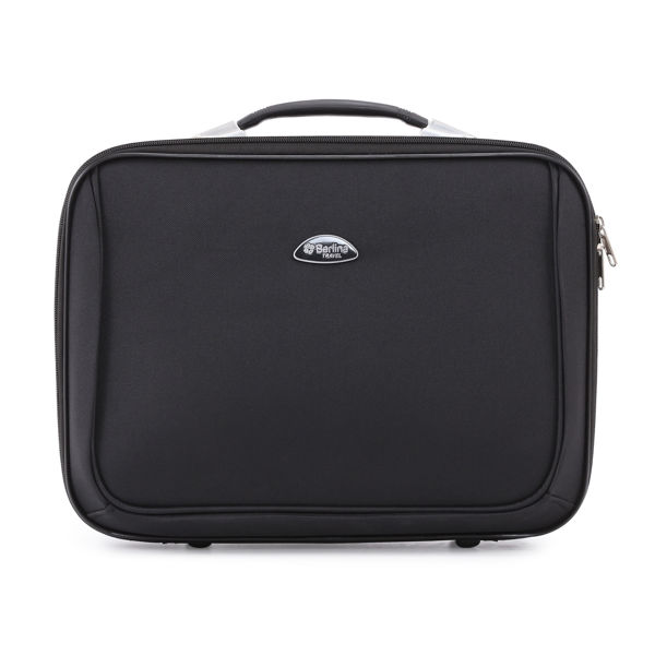 Imagen de Maletín portafolio Berlina, NEGRO, con enganche para valija, correa para ajustar ropa, bolsillo interior con cierre