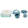 Imagen de Babero con receptor de alimentos, bowl, cubiertos, vaso con tapa y plato de silicona, 6 piezas, en caja, varios colores