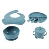 Imagen de Babero con receptor de alimentos, bowl, cubiertos, vaso con tapa y plato de silicona, 6 piezas, en caja, varios colores