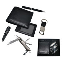 Imagen de Billetera de caballero de PU, con alicate, llavero, lapicera y navaja, en caja