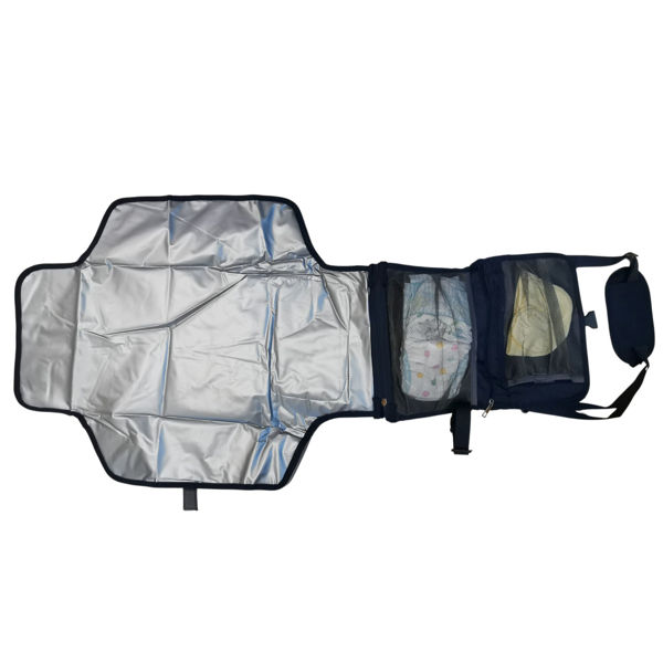 Imagen de Cambiador para bebé plegable, con bolso chico desmontable, con bolsillos interiores y exteriores con cierre, poliéster y PVC, 2 colores