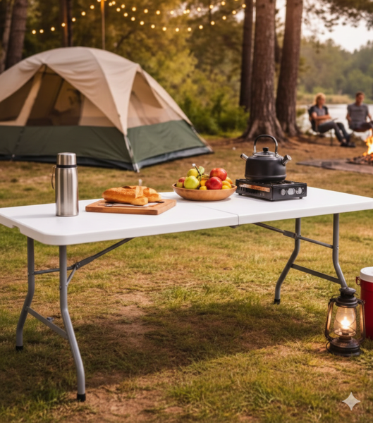 Imagen de Mesa Berlina Home, patas plegables, de PVC y hierro