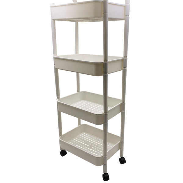 Imagen de Organizador de plástico, 4 estantes canastos, con ruedas