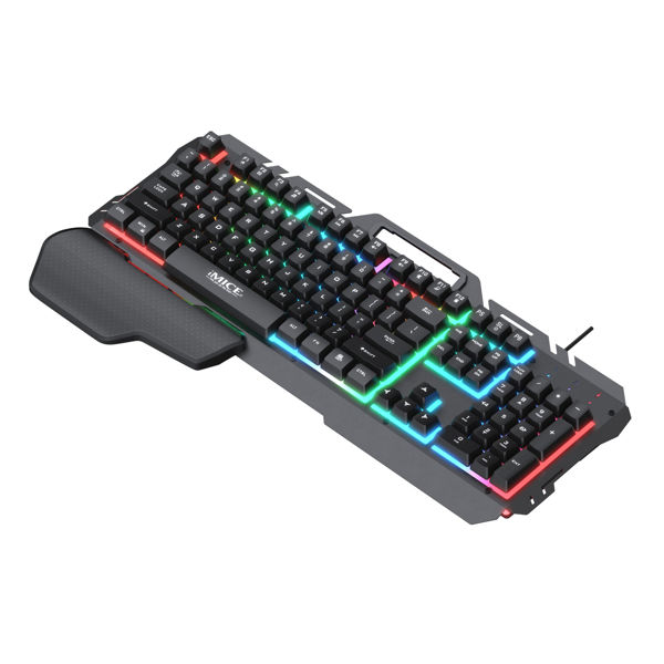 Imagen de Teclado con cable gamer, retroiluminado, con apoyo para mano, negro, GK-700 IMICE, en caja