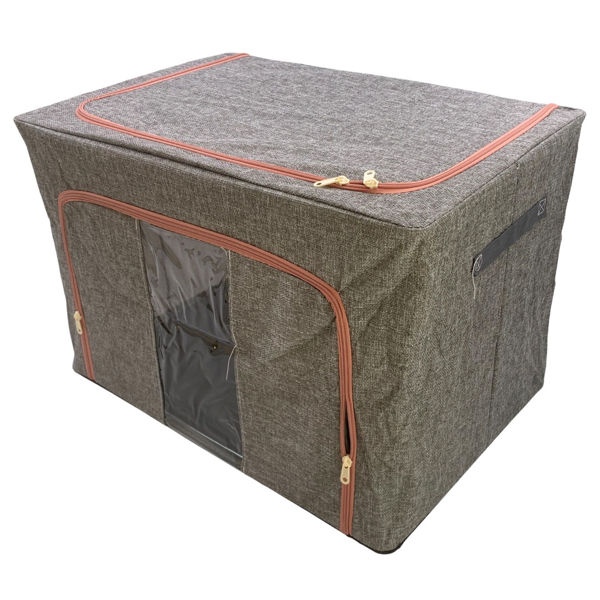 Imagen de Caja organizadora de TNT plegable con visor superior, estructura de metal, 2 cierres, en bolsa, varios colores