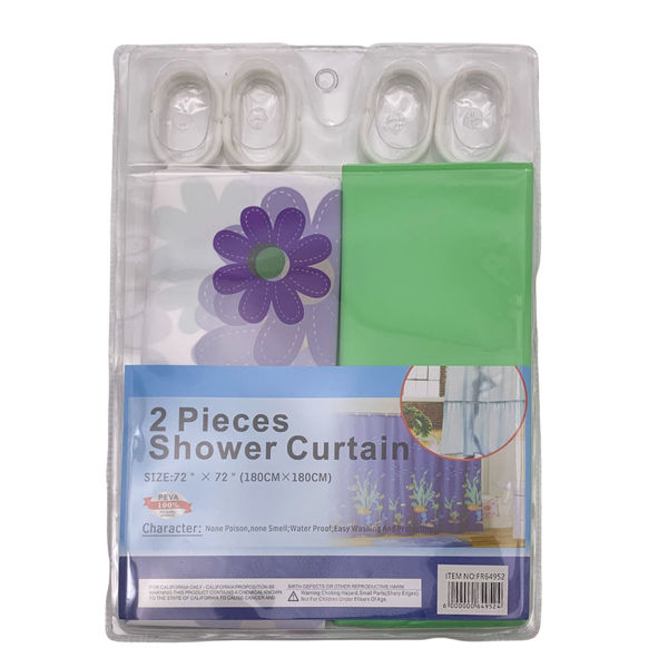 Imagen de Cortina de baño con 12 aros de plástico, de EVA, varios diseños, en blister