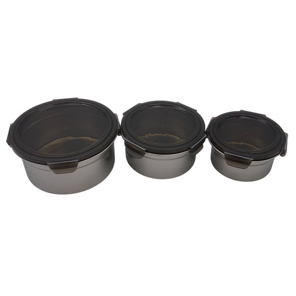 Imagen de Vianda recipiente de metal con cierre hermético, PACK x3, 650/400/250ml en caja